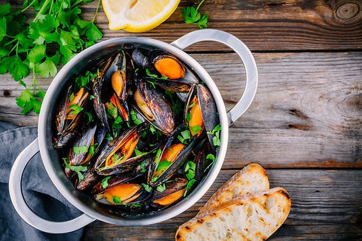 Snowdrift Smoked Mussels with Winter Herbs